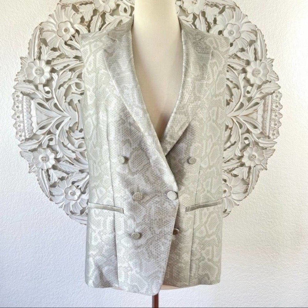 {Jenni Kayne} Silver Snake Jacquard Silk Sleeveless Blazer Vest, Size XS